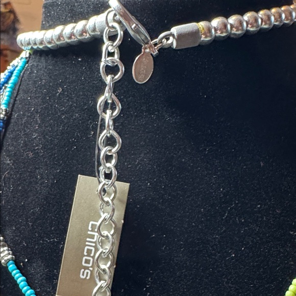 Chico’s Multicolor Beaded Necklace with Silver Chain - Picture 2 of 3